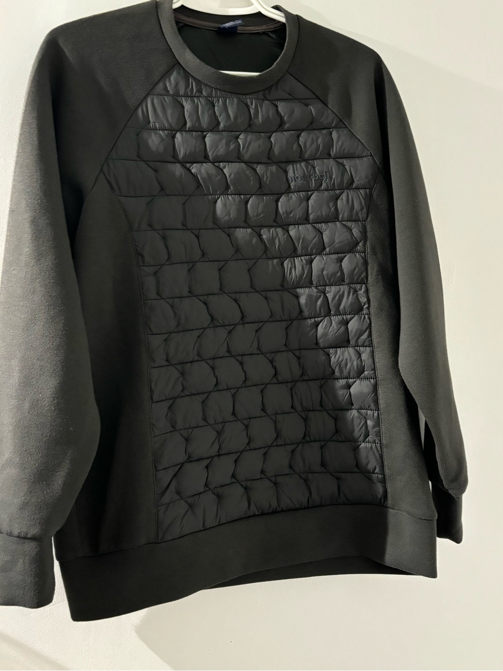 Black Quilted Front Pullover Sweatshirt